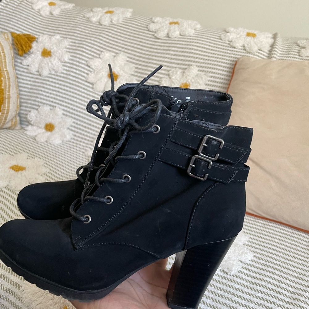 Rialto Black Lace Up Boots with Buckle Detail